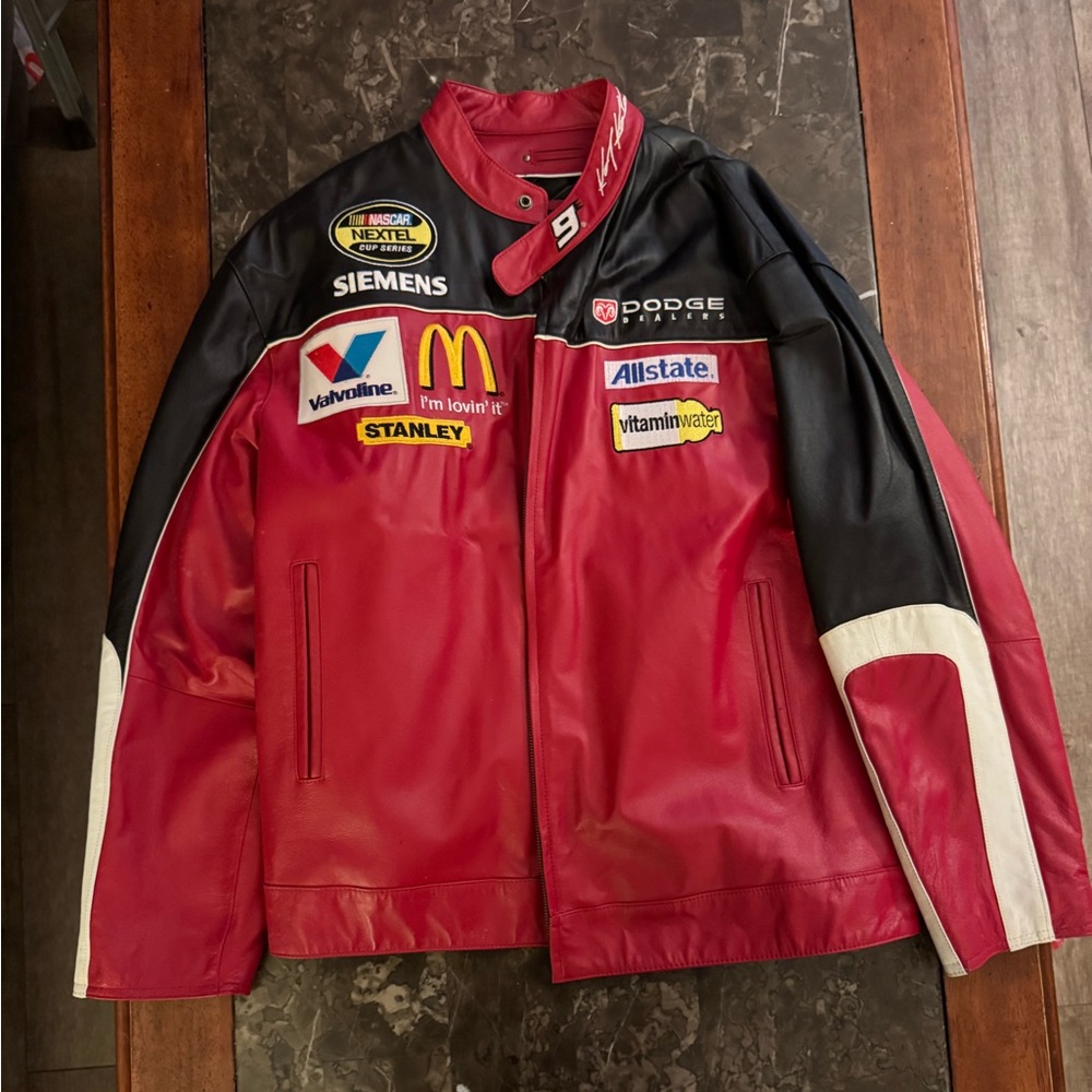 Wilsons Leather Red and Black Bomber Jacket Racing Style